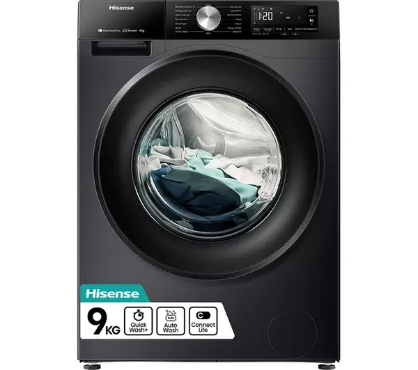 Hisense Wf3s9043bb3 - Wasmachine - 9 Kg - 1400 Tpm - Stoomfunctie - Energieklasse A - Zwart | Nieuw (outlet)
