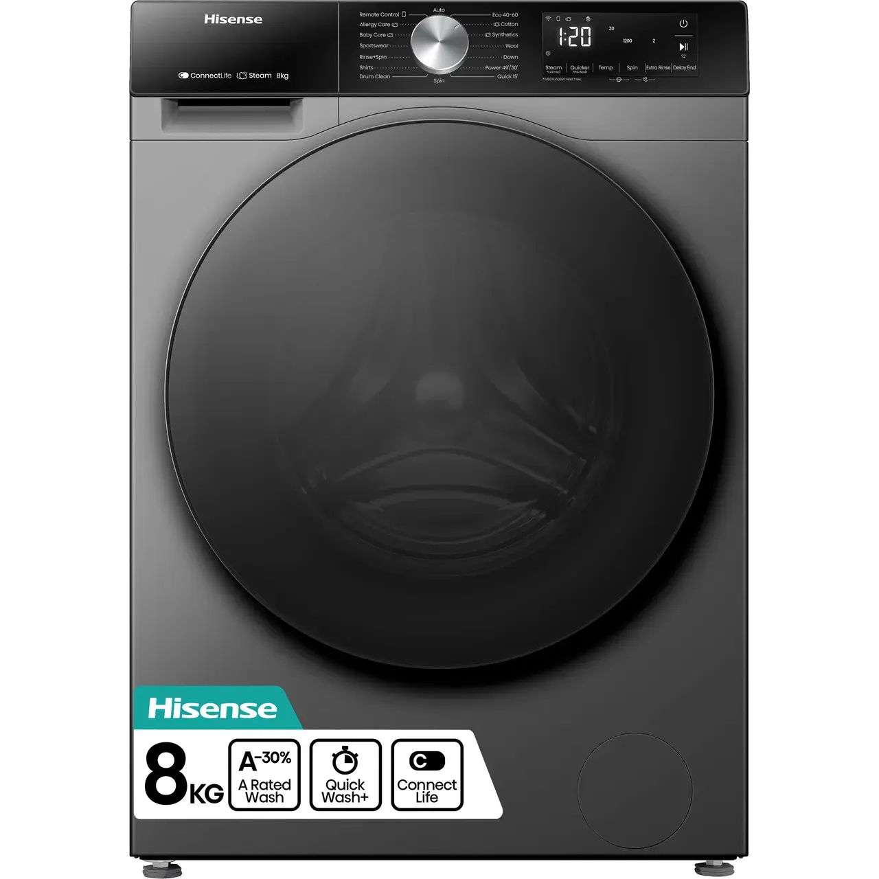 Hisense Wf3s8043bt3 Wasmachine – 8 Kg 1400 Tpm Steam Wash Auto Wash Smart Control | Nieuw (outlet)