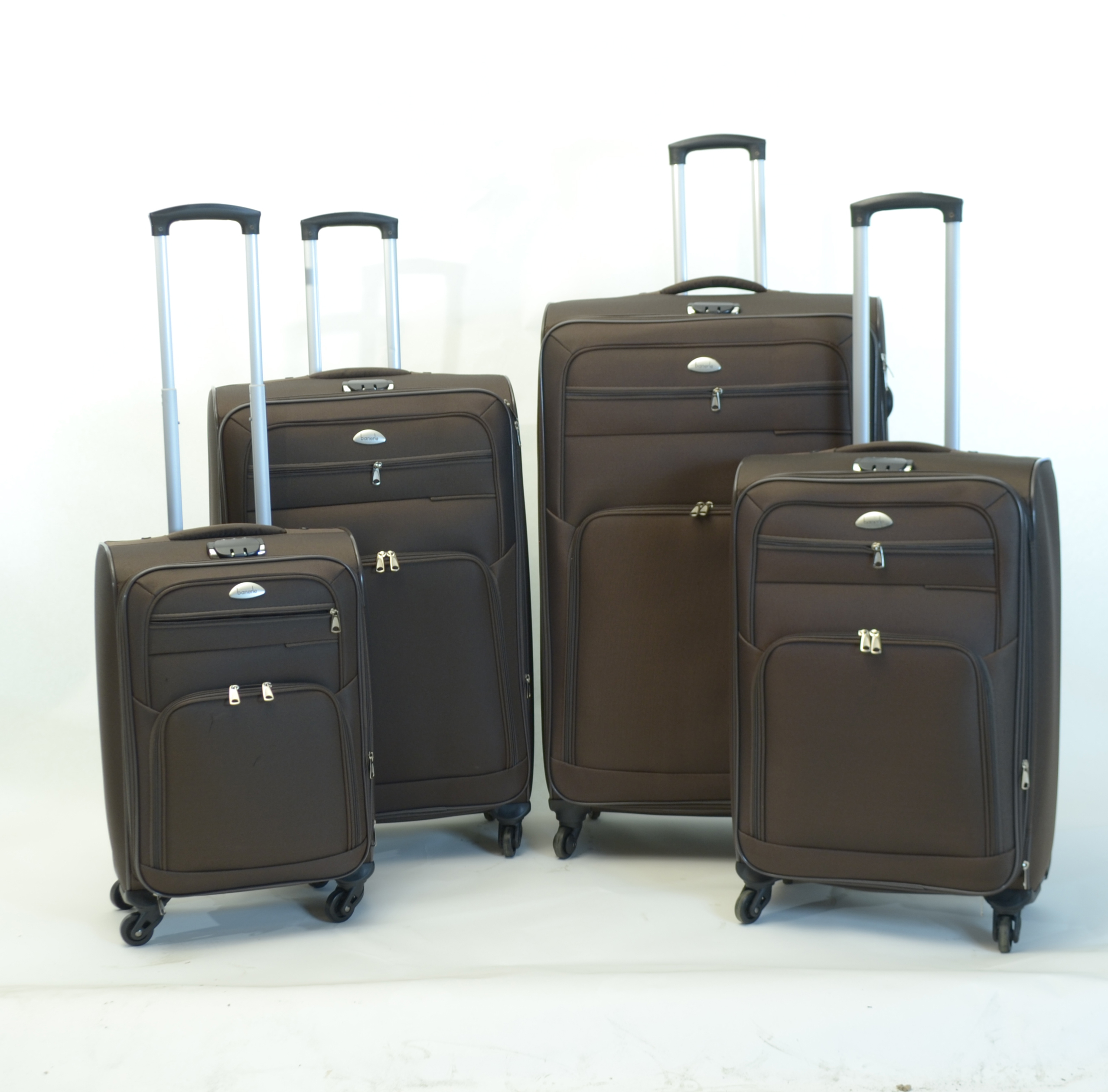 Kofferset Banerle - 4 Delig Softcase - 4 Wielen Reisbagage - Coffee | Welhof; Dé Outlet Store Van De Benelux