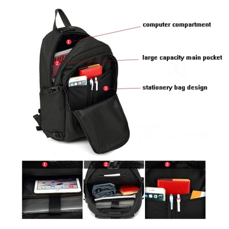 Waterdichte Rugzak Inclusief Usb Oplaadstation Zwart 30 Liter